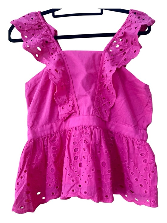Banana Republic Factory Tops - Banana Republic Factory Pink Eyelet Ruffle Tank Top XS 100% Cotton Peplum Blouse